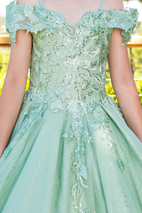 Girls Bliss Sweetheart Sequin Glitter Lace Train Ball Gown 2-16